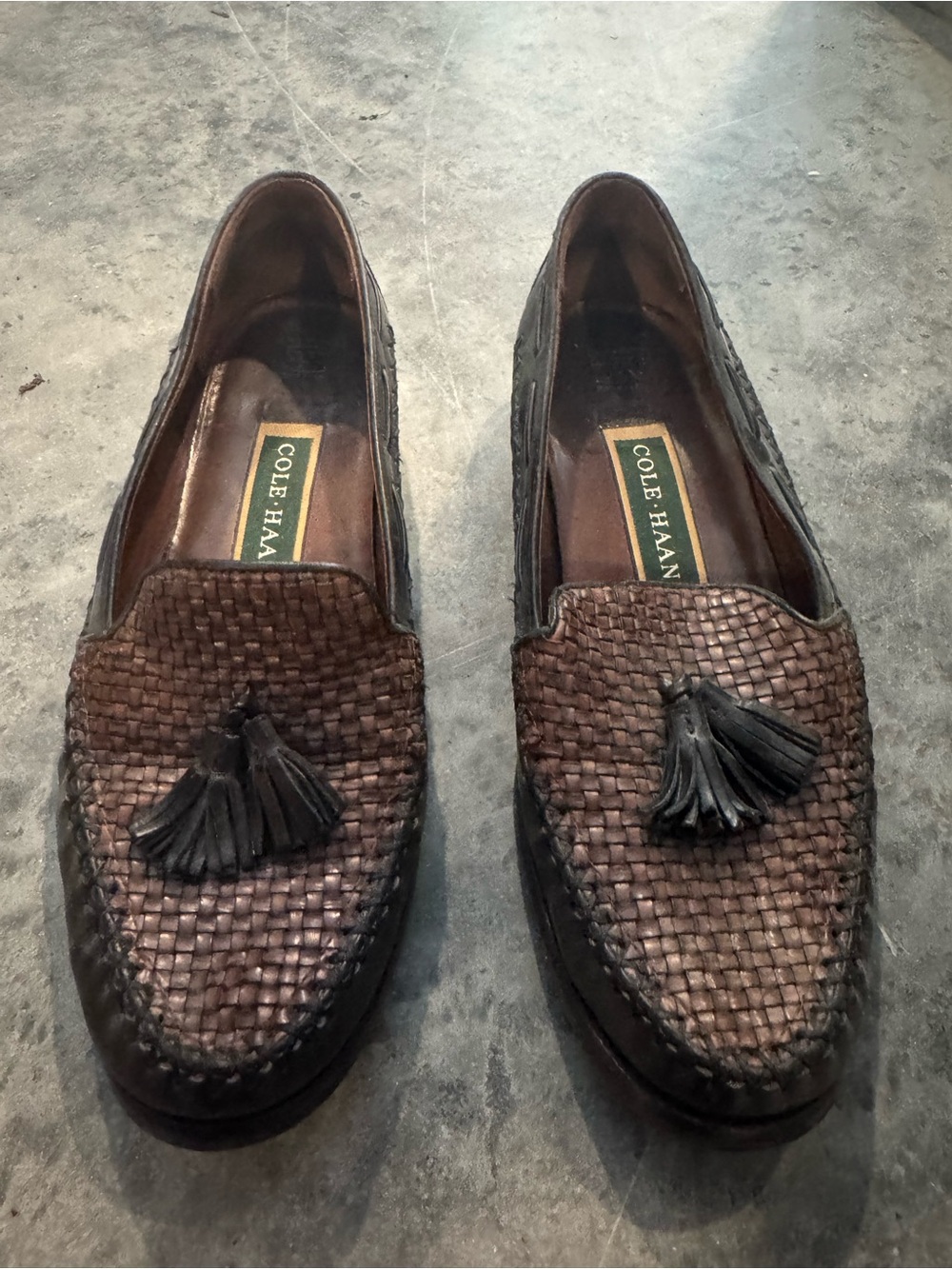 Cole Haan Brown Woven Tassel Loafers